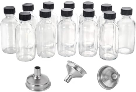 Botellas de vidrio con, mini tarros de almacenamiento transparentes, paquete de 12 recipientes de tamaño de viaje, recipientes de vidrio herméticos, pequeñas botellas transparentes para llevar