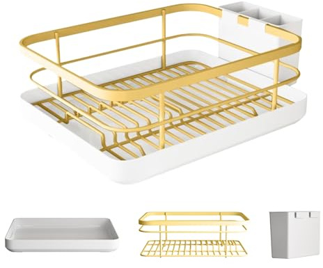 Gihioue Dishwasher Stand with Draining Function, Space-Saving Drip Holder for Sink, Space-Saving with Storage Basket for Kitchen, Cabinet, Worktop
