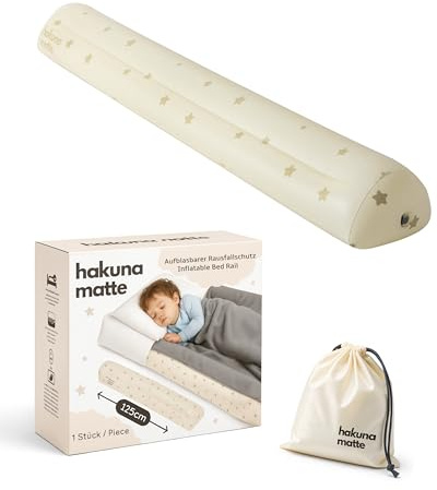 Hakuna Matte Inflatable Bed Rail for Kids, 125 cm | Bed Bumper, Anti-Slip Bed Guard for Toddlers, Beige Stars