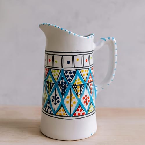 Brocca tunisina in ceramica decorata a mano – Altezza 22 cm, diametro 9 cm – Stile mediterraneo 3110251703 Marocco Turchia Etnico del Mondo