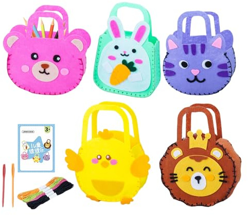 Mein Erstes Nähset - Handtaschen Basteln für Kinder | Pädagogisches Montessòri Spiel | Sicher Nähen Lernen, 5 Bunte Taschen Projekte, Stumpfe Nadeln, Geschenk 6-12 Jahre