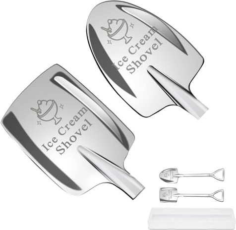 2 Pcs Ice Cream Shovel Set - Premium 304 Stainless Steel Dessert Spoons for Eating Ice Cream, Funny Loving Gift (Birthday/Holiday Gift for Family and Friends), Not Suitable for Hard Ice Cream