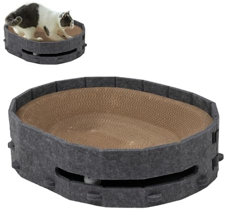 Ahuuen Cama Rascador para Gatos | Rascador de Cartón para Gatos con Bolas y Campanas - Tablero Interactivo para Rascar - para Balcón Dormitorio Sala de Estar Oficina Interior Hotel Camping Viaje