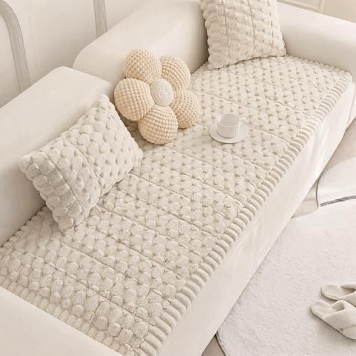Homcomodar Thick Sofa Cover Soft 2 3 4 Seater Sofa Covers Washable Non-Slip Couch Covers Sofa Slipcovers Furniture Protector for Living Room Pet Couch Cover (White 70x150cm)