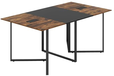 SFAREST Large Meeting Table, 180cm Industrial Computer Desk with 2 Cable Grommets, PC Laptop Table Writing Workstation for Conference Room Seminar Boardroom Home Office