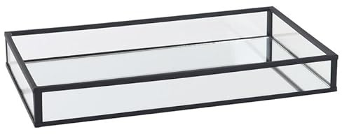 DRW Vassoio rettangolare in vetro e metallo in nero 20x10x4,2 cm