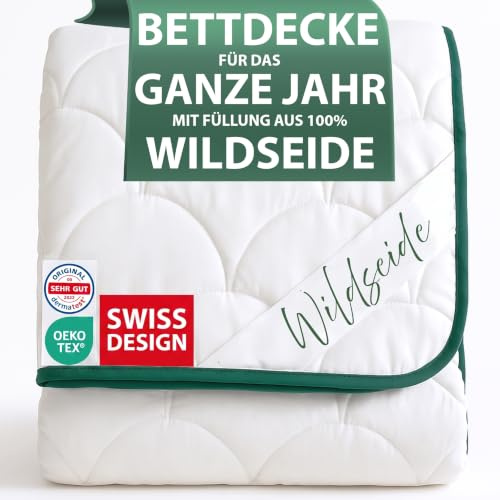 Welldora Premium Ganzjahresdecke 135x200, Füllung 100% Wildseide, Oeko-Tex | Luxuriöse Bettdecke für Sommer & Winter | Klimatisierende Wildseide | Ideal für Allergiker geeignet | Schweizer Marke