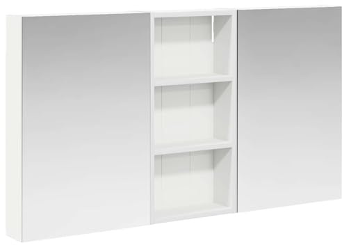 GeenYuu Badezimmerschrank-Set 3-teilig Holzwerkstoff mit LED-Beleuchtung, 110 x 10,5 x 60,5 cm, wandmontiert, mit Zwei-Wege-Spiegel, Stauraum, Regalen, Türen für Badmöbel und Waschplatz