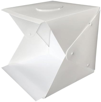 Weißer Fotobox 40cm aus Kunststoff mit LED und Faltfunktion | Tragbar für Produktfotografie, Geeignet für Gadgets und Weitere Objekte, Kompakte Klappbox für Studioaufnahmen