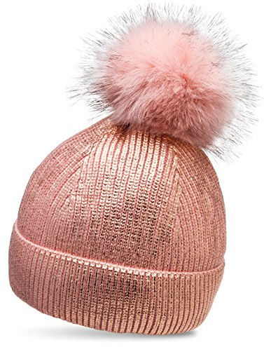 Caspar MU192 Damen Metallic Glitzer Bommelmütze gefüttert mit XL Bommel