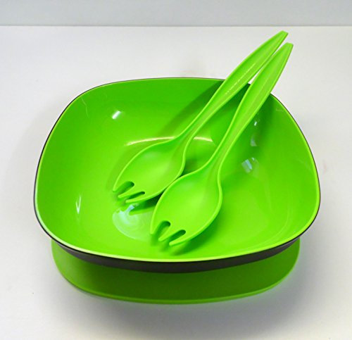 TW TUPPERWARE Allegra 2,5 L schwarz/grün Schüssel Schale servieren Servierschale eckig +Allegra Salatbesteck