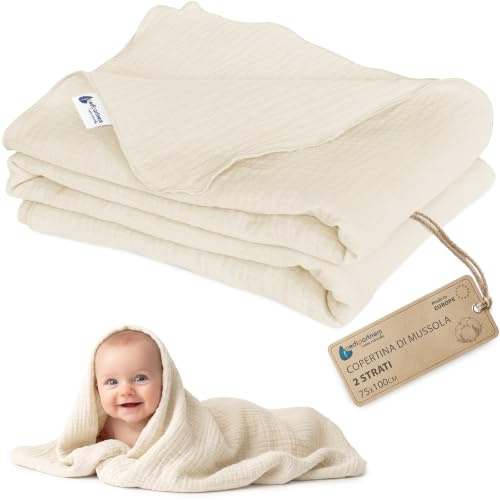 Medi Partners Musselin Babydecke 75x100cm Baby Decke Musselindecke Neugeborenen - dünne dünne Kuscheldecke Sommer Babydecken für Kleinkinder Krabbeldecke Kinderbett Kinderwagen (Beige)