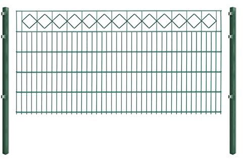 Doppelstabmattenzaun KARO - Komplett-Set inkl. Pfosten & Befestigungsmaterial - optisch ansprechender Schmuckzaun mit Zierelementen (L 8 m | H 103 cm | Grün)