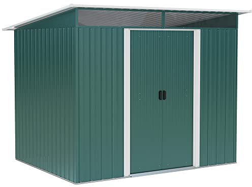 Outsunny 8.5 x 6ft Metal Shed with Lightsky Panels, Garden Storage Tool House with Double Doors for Garden, Patio and Lawn, Green