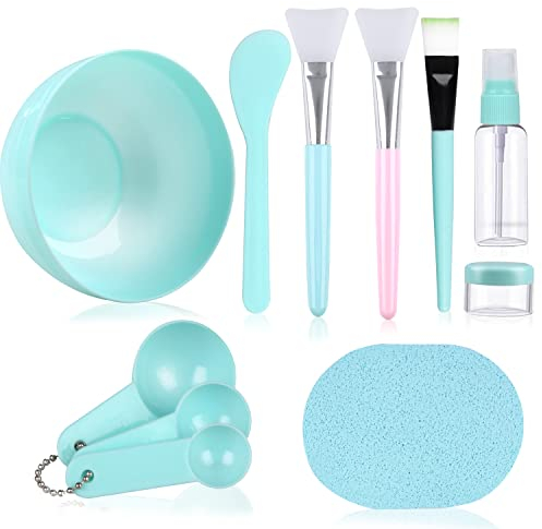 Face Mask Mixing Bowl Set, Facial Mask Mixing Tool Kit with Silicone Mask Bowl Silicone Mask Brushes Measuring Cup Stick Spatulas Facial Sponge (10PCS)