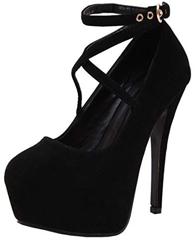 Etebella Damen Ankel Strap High Heels Plateau Pumps mit Pfennigabsatz Elegant Abend Schuhe(Schwarz,39)