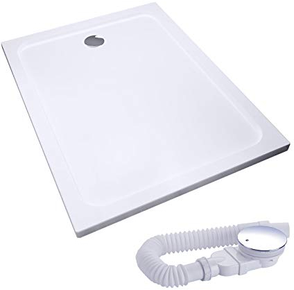 IMPTS Duschwanne Duschtasse komplett set,75x90x4 quadrat extra flach Eckig Acryl Weiß Dusche Acrylwanne für Duschabtrennung Duschkabine, inkl. Ablaufgarnitur