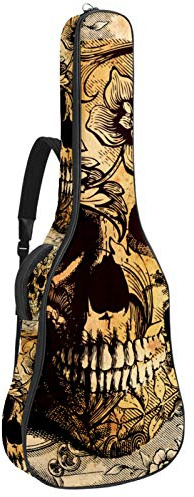 Gitarrentasche mit Reißverschluss, wasserdicht, weich, für Bassgitarre, Akustik- und klassische Folk-Gitarre, Vintage-Totenkopf-Braun