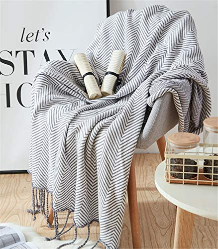 Hayisugal Sofadecke 100% Baumwolle Boho Decke Überwurf Decke Strickdecke Wohndecke Kuscheldecke für Couch, Sofa, Bett, Grau, 120 x 180cm
