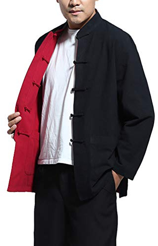 Daoba Homme Réversible des Deux côtés Manteau Veste Costume Tang Chinois Traditionnel Manche Longue Arts Martiaux Kung FU Chemise Unisexe