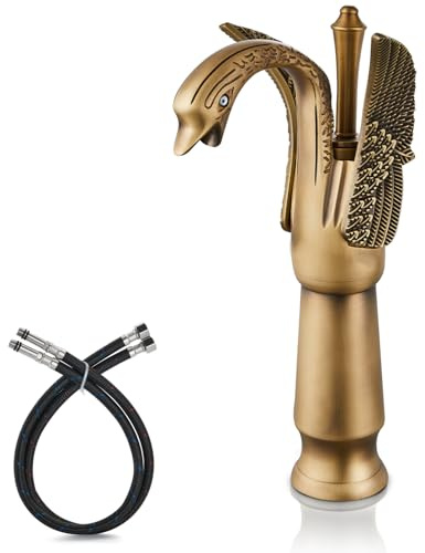 Cinwiny Swan Faucet Bathroom Sink Faucet Antique Brass Bronze Swan Shaped Single Lever One Hole High Basin Mixer Tap Deck Mounted