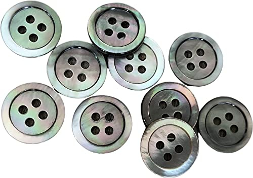 10 Stück, grau schimmernde Perlmuttknöpfe 4 Loch aus europäischer Fertigung, Blusenknöpfe Hemdknöpfe 10mm oder 12mm (10mm)