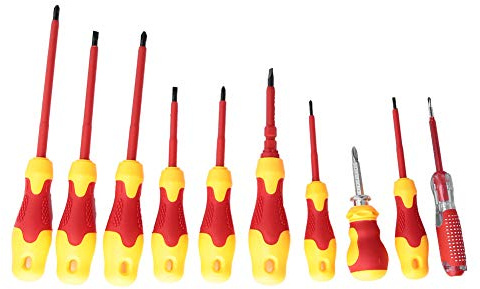 Candeon Insulated Screwdriver Sets, 10PCS 1000V Electrical Screwdriver Sets Magnetic Tipped Electricians Screwdriver Set, Slotted and Phillips Insulated Screwdriver Electrician Tools