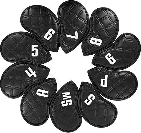 GOLTERS Golf Club Head Cover Iron Headcovers 10pcs/ Pack Synthetic Leather Magic Tape Closure Fit All Brand Callaway Ping Taylormade for Irons (White)