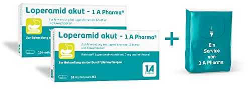 2 x Loperamid akut - 1 A Pharma® gegen Durchfall, 10 Hartkapseln + Taschentücher