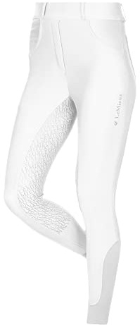 LeMieux Demi Pull On Breggings with Full Seat Grip in White - 4 Way Stretch Fabric - Woman's Horse Riding Breeches with Side Pockets & Belt Loops - UK 14