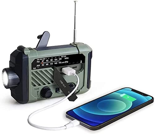 LIIAV Emergency Radio, 4-Way Powered Solar Hand Crank Weather Radio, Portable Radio with AM/FM NOAA, 2000mAh Power Bank Cell Phone Charger, LED Flashlight, SOS Alarm