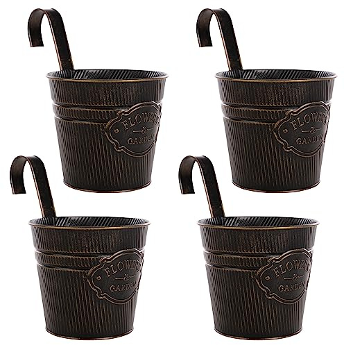 CITÉTOILE Lot de 4 grands pots de fleurs suspendus pour balcon avec trou de drainage, pot de fleurs suspendu en métal pour l'extérieur, pour plantes, fleurs, pots à suspendre, vintage, couleur noir