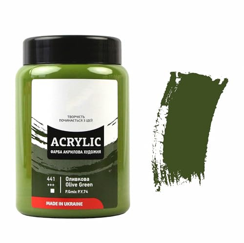7 Artists Acrylfarbe Olivgrün 400ml – Hochdeckende Grüntöne Acryl für Holz, Leinwand, Ton & Stein Bemalen | Einzelne Green Acrylic Paint | Acryl Farbe für Basteln & Malen | Acrylfarben Einzeln