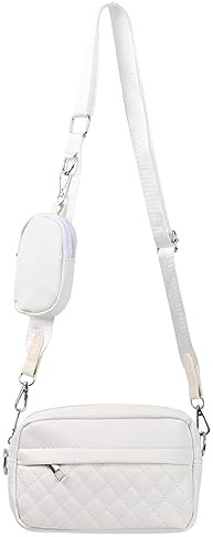 Umhängetasche für Damen, Kunstleder Crossbody Bag | Breiter Gurt, Klein handy Umhängetasche mit Münze Geldbörse und 2 Fächern, Moderne Taschen mit Verstellbar Schultergur, Weiß