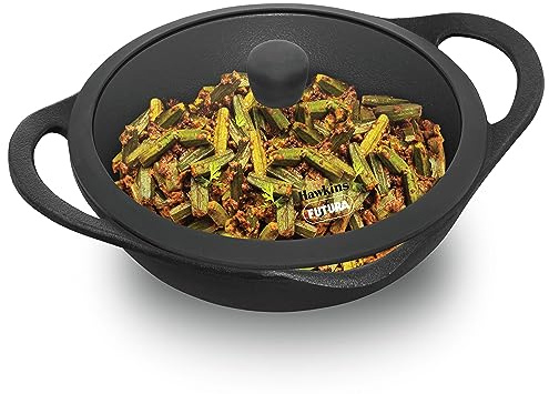 Hawkins Futura Cast Iron Frying Pan, 24 cm Diameter, Cast Iron Skillet, Omlette Pan, Iron Frypan, Black (CIF24G)