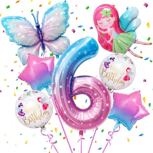 6 Jahre Geburtstag Mädchen,Schmetterling Folienballon 6 Jahre | Schmetterlinge Deko Geburtstag Mädchen, Bunt Schmetterlinge Geburtstagsdeko, Geburtstagsdeko Rosa
