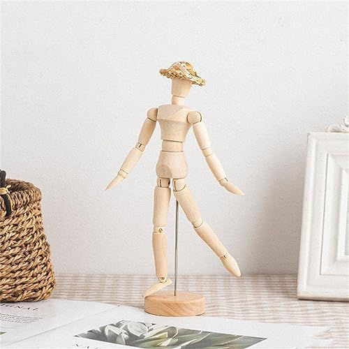EsportsMJJ Holzfiguren Drehbares Gelenkmann Modell Holz Mann Ornament Statue Menschliches Modell Miniaturzeichnung Skizze Schaufensterpuppe - Kleiner Puppenspieler + Hut