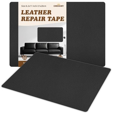 CHEIGHY 2er Leder Reparatur Set - 20x28 cm Kunstleder Selbstklebend Reparatur Lederflicken Premium Leder Patch Selbstklebende Flicken für Sofas Couch Autositze Möbel Reparatur (Schwarz, 20 x 28 cm)