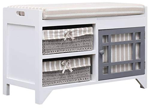 CIADAZ Eingangsbank, weiß, 70 x 33,5 x 45 cm, Paulownia-Holz, Außenbank, Bank, Kunststoff, Weiß, Mini aus Kunststoff, Garten