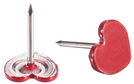 QUARKZMAN 50 Stück Herzförmige Reißzwecken, Dekorative Pinnwand Nadeln Polsternägel für Wand Pinnwand Korktafel, Rot