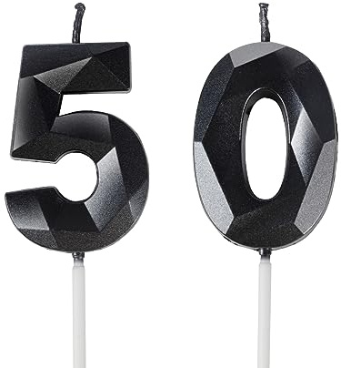 Yiran Geburtstagskerzen Zahl 50 Schwarz - Schwarze Kerzen 3D Kerzen für Frauen Männer Geburtstagstorten, Kerzen zum 50 Geburtstagsdeko (Nummer 50 Kerze, Tortenkerzen) Geburtstagsparty, Feier