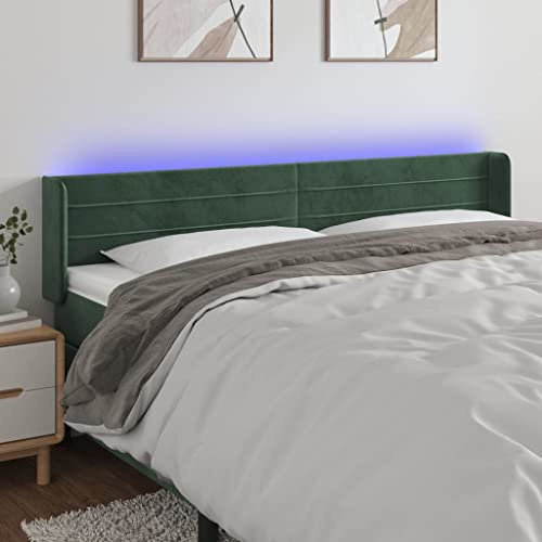 CKioict Betthaupt Wandkissen Bett Bettkopfteil Schlafzimmer LED Kopfteil Dunkelgrün 163x16x78/88 cm SamtGeeignet für Schlafzimmer, Gästezimmer, Schlafsaal