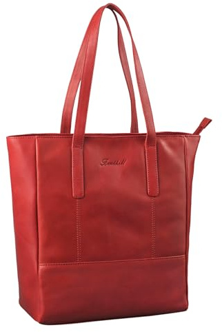 Benthill Shopper Damen Echt Leder | Handtasche aus echtem Rindsleder | Frauen Schultertasche Groß | Vintage Henkeltasche, Farbe:Rot