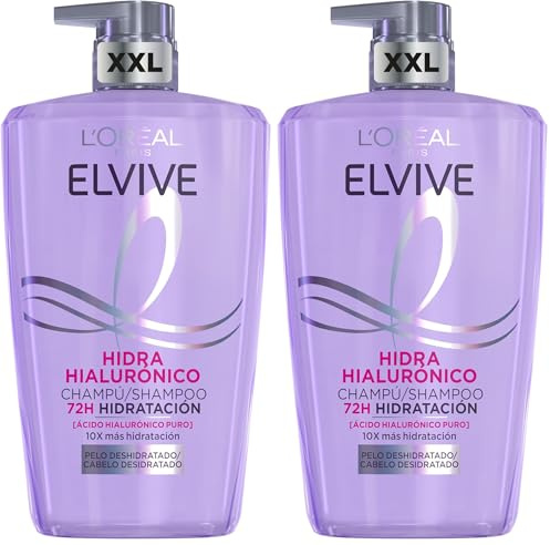 L'Oréal Paris Elvive Hidra Hialurónico Champú 72h de Hidratación 1L (Paquete de 2)