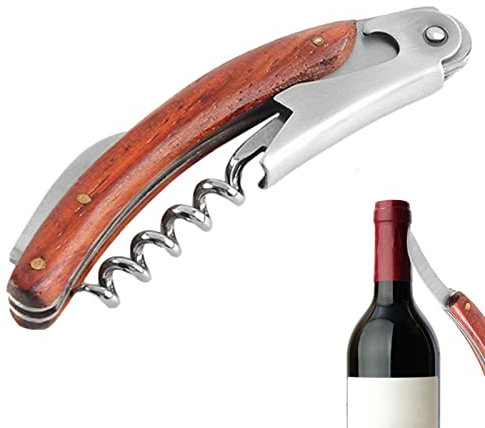 Qiwieod Ouvre-tire-bouchon de serveur, ouvre-vin manuel - Tire-bouchon à vin pliable antidérapant - Outil d'ouverture de Camping polyvalent, ouvre-vin Portable avec manche en bois pour la cuisine
