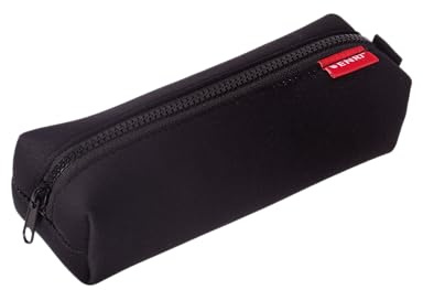 Enri, Federmäppchen aus Neopren, Unisex, großes quadratisches Design, 20 x 7 x 5 cm, Schwarz