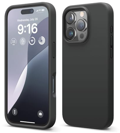 elago Silikon Hülle für iPhone 16 Pro | Premium Silikon Handyhülle, Ganzkörper Schutzhülle [4 Lagige Stoßfeste Struktur], Mikrofaserfutter (Schwarz)