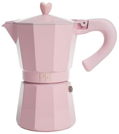 Paris Hilton Cafetera espresso y cafetera estilo italiano y cubano con perilla icónica de corazón, perfecta para expreso aromático rico, hace hasta 6 tazas de espresso, color rosa