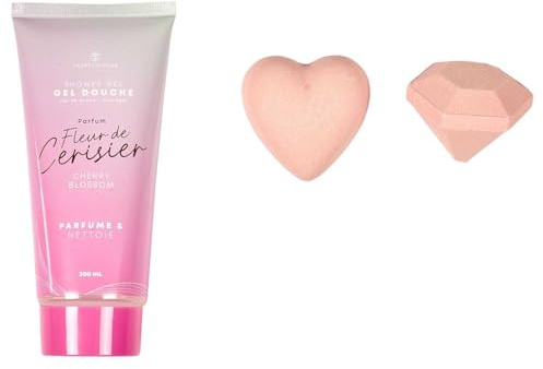 COSMETIC CLUB Coffret Bain Fleur de Cerisier Gel Douche et Boules Rose | Coffret bain, fleur de cerisier, gel douche et 2 boules de bain, parfum envoûtant, détente, idée cadeau, rose