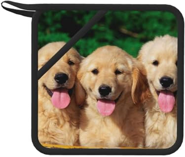 Golden Retriever con cane personalizzato con faccia sorridente, Presine, Presine da cucina in silicone anti-caldo, resistenti al calore